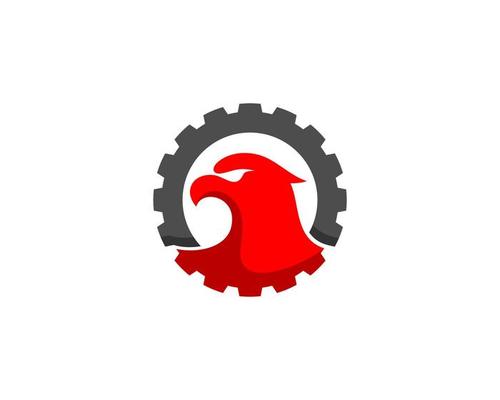 Eagle head inside the gear wheel logo