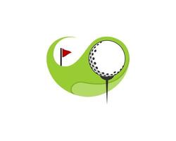 logotipo de ilustración de campo de golf y bola de oro vector