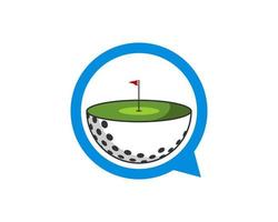 Bubble chat with golf ball and field inside vector