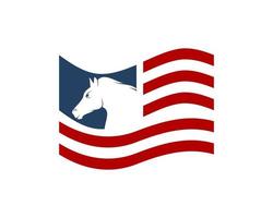 ondear la bandera americana con cabeza de caballo dentro vector