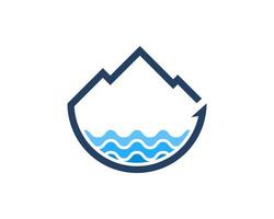 Mountain outline with arrow and beach wave inside vector