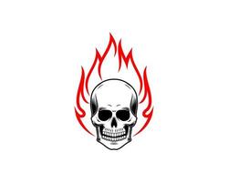 cabeza de calavera con ilustración de llama de fuego vector
