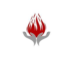 Fire flame on the hand care logo vector