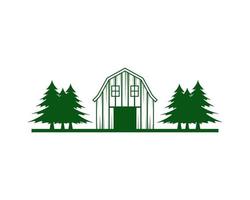Barn in the farm with pine tree vector