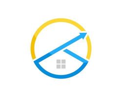 Circle shape with simple house and arrow up inside vector