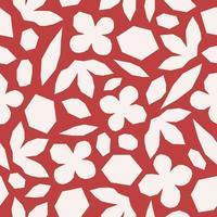 Inspired Matisse seamless pattern with white cutting organic shapes and plants on red background. Modern creative minimal design. Vector illustration