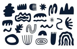 Inspired Matisse set with dark blue cut paper organic shapes and objects. Modern creative minimal design. Vector illustration