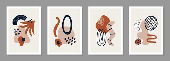 Vector set of posters with abstract geometric shapes and objects. Trendy organic and minimalistic design