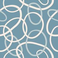 Abstract seamless pattern with white curves interlacing rings or circles on blue background. Modern vector line art background for fabric design, textile, wrapping paper