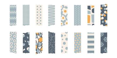 Trendy set of colorful stylish washi tape isolated on a white background. Vector stripes and pieces of duct paper, or scotch with different print