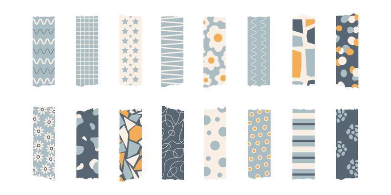 Set Of Washi Tape Strips With Various Cute Designs Isolated On