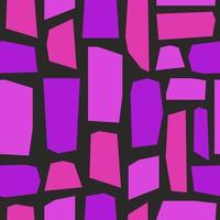 Abstract cutting creative seamless pattern on black background. Trendy hand drawn geometric shapes in bright violet colors. Vector illustration