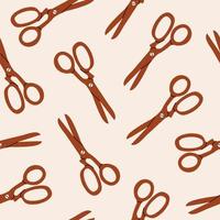 Trendy minimal hand drawn seamless pattern with terracotta color scissors on pastel background. Simple vector illustration