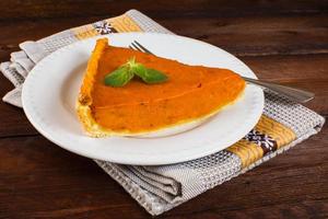 pumpkin pie on plate photo