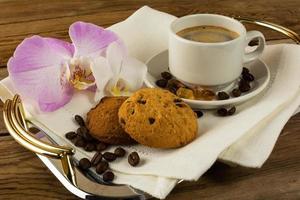 Coffee mug on the linen napkin photo