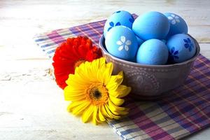 Blue Easter decorated eggs photo
