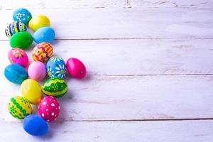 Row of multicolored Easter eggs photo