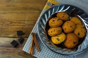 Chip cookies in a metal plate photo