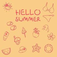 Hand drawn Hello Summer Element - Doodle Vector Illustration Set