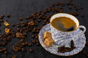 China cup of coffee on black background photo