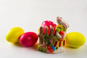 Easter Bunny and colored Easter eggs photo