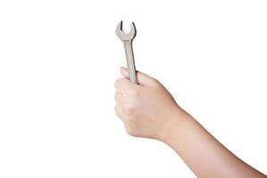 Mechanic hand hold spanner tool in hand photo