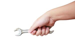 Mechanic hand hold spanner tool in hand photo