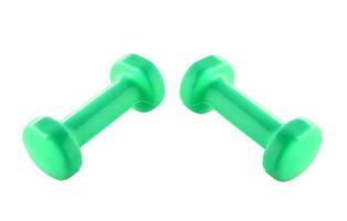 plastic coated dumbell isolated on white photo