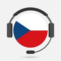 Czech Republic flag with headphones. Vector illustration. Czech language.