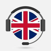 UK flag with headphones. Vector illustration.