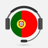 Portugal flag with headphones. Vector illustration. Bengali language.