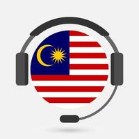 Malaysia flag with headphones. Vector illustration. Malay language.