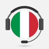 Italy flag with headphones. Vector illustration. Italian language.