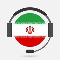 bandera de irán con auriculares. ilustración vectorial Lenguaje persa.
