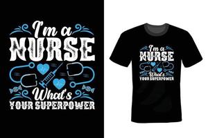diseño de camiseta de enfermera, tipografía, vintage vector
