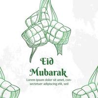 Eid  Mubarak Illustration With Ketupat Concept. Hand Drawn Sketch Style vector