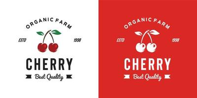 ilustración de logotipo de fruta de cereza vintage adecuada para frutería y granja de frutas vector