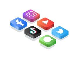 Icon button social media app in isometric collection set illustration vector