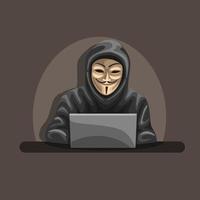 illustration of Anonymous hacker wear Vendetta mask and hoodie concept in cartoon vector