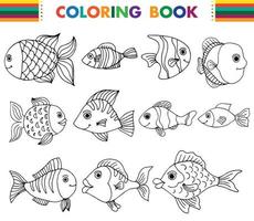 un conjunto de lindos peces para colorear. ilustración vectorial vector