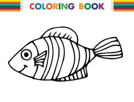 Hand drawn doodle fish . Underwater animal. Childish funny cartoon picture. Simple element with thick black stroke. Vector illustration isolated on white background.