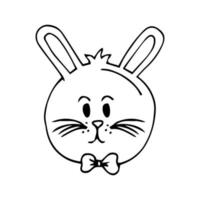 Cute easter bunny vector illustration, hand drawn bunny face. Ears and tiny muzzle with whiskers. Isolated on white background.