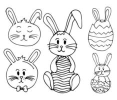 lindo conejito, colección de conejitos, en diferentes poses, por ejemplo para baby shower o tarjetas de pascua. ilustración vectorial dibujada a mano. vector