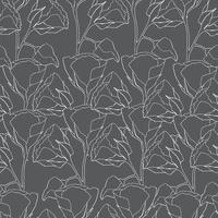 Vector seamless pattern with white outline silhouettes of flowers. Isolated on gray backgroundVector seamless pattern with white outline silhouettes of flowers. Isolated on gray background