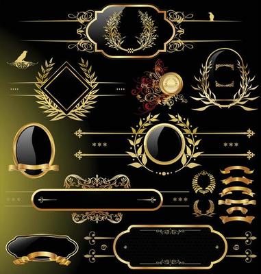 Vector set of black gold - framed labels