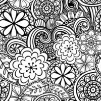 patrón de dibujo de línea floral de arte popular adornado vector