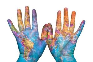 the map of the earth on his hands photo