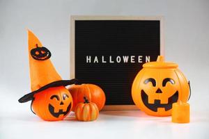 Various cute Halloween decoration on white background photo