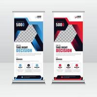 Banner Roll Up Template. Vertical Roll Up, X-Stand, Exhibition Display, Retractable Banner Stand Or Flag Design Layout For Conference. Rollup Banner For Corporate Business Agency vector