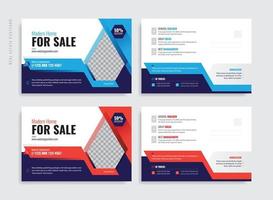 Home For Sale Postcard. Real Estate Postcard Design Template Vector, Clean And Modern Real Estate Post Card Print Ready vector